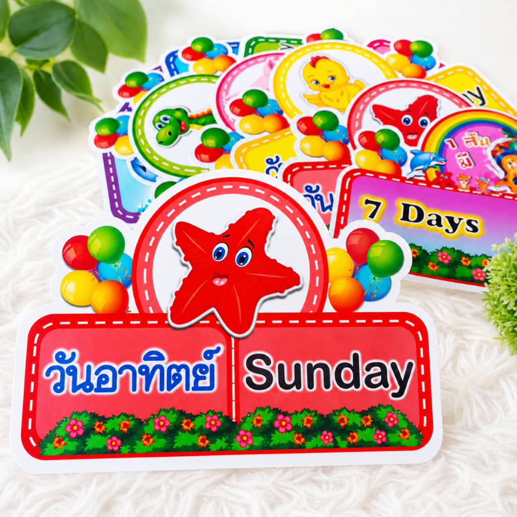 สื่อการสอน บัตรคำ 1 สัปดาห์ มี 7 วัน แบบสำเร็จรูป