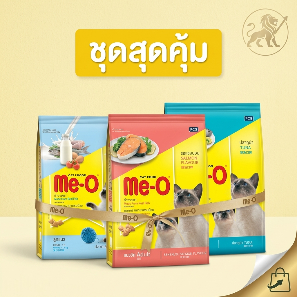 (เซ็ทคู่คุ้มกว่า) Me-O มีโอ อาหารแมวชนิดเม็ด สำหรับแมวโตและลูกแมว ขนาด 1.1-1.2 กิโลกรัม