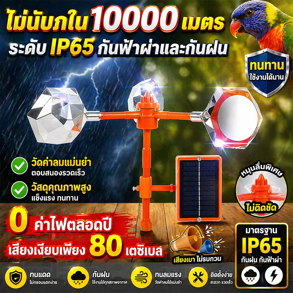 ปรับระดับเสียงได้ ไล่นกได้ไกล 1000เมตร อัลตราโซนิคขับไล่นก เครื่องไล่นก พลังงานแสงอาทิตย์อัลตราโซนิกกลางแจ้ง เสียง30ชนิด