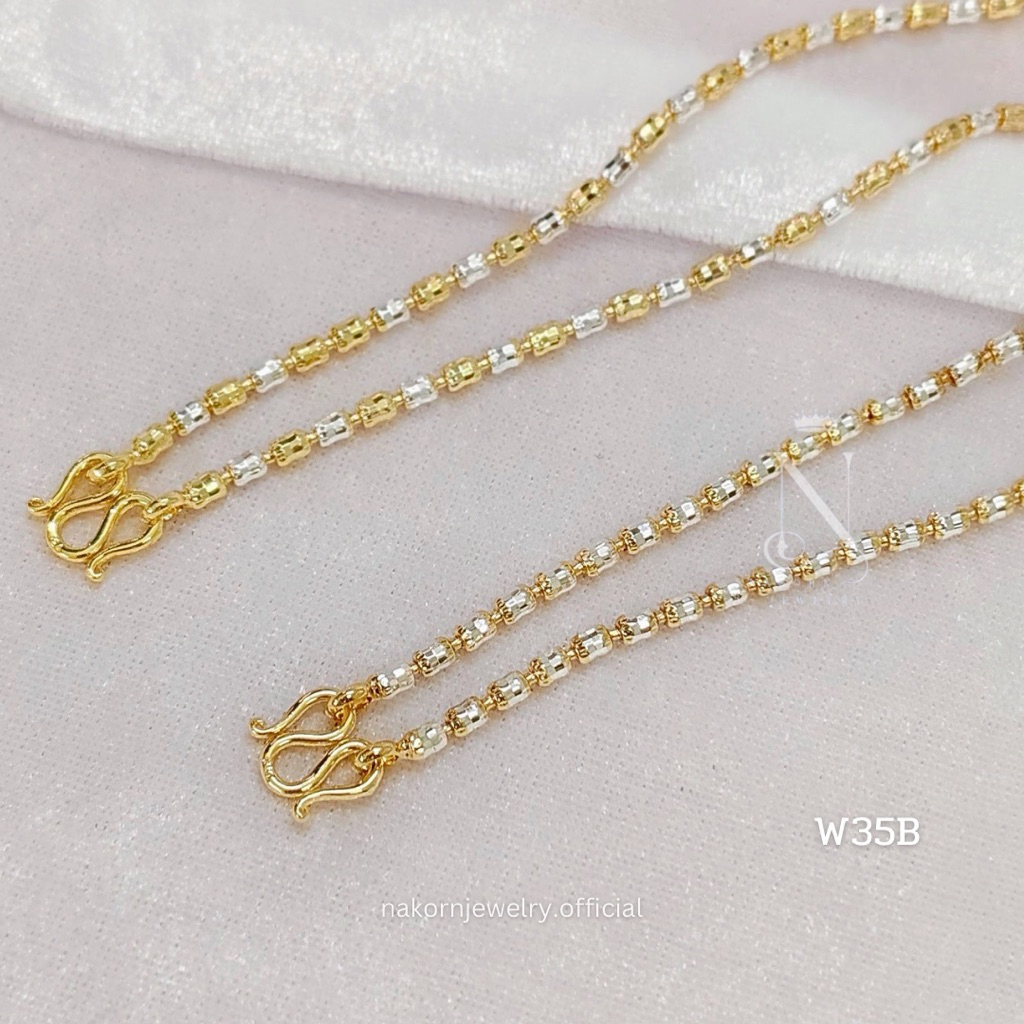 W35B สร้อยคอ ทองคำขาว ลายถังดิสโก้ เม็ด3มิล เล่นไฟวิบวับ เทียบแท้เยาวราช