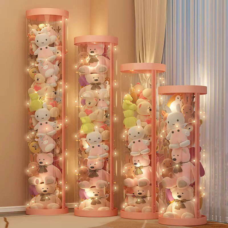 DERALE ถังเก็บตุ๊กตาแบบใส มีซิปและกระดุม ผลิตจาก PET+PP ทรงกระบอก พร้อมจัดส่งได้ทันที