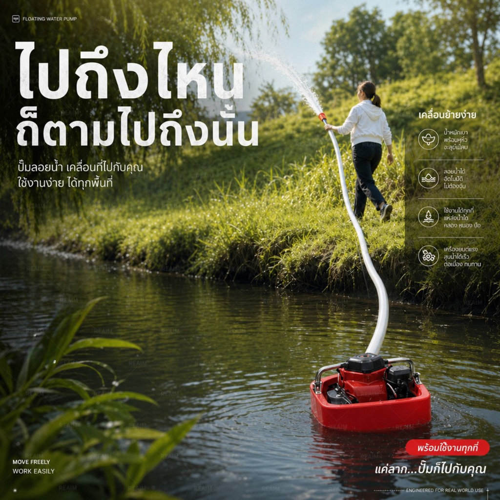 REAIM เรือรดน้ำ ปั๊มน้ำ 4 จังหวะ เส้นผ่านศูนย์กลาง 2 นิ้ว แถมฟรีสาย แจกฟรี หัวฉีดน้ำ 2 อัน รูปที่ 3