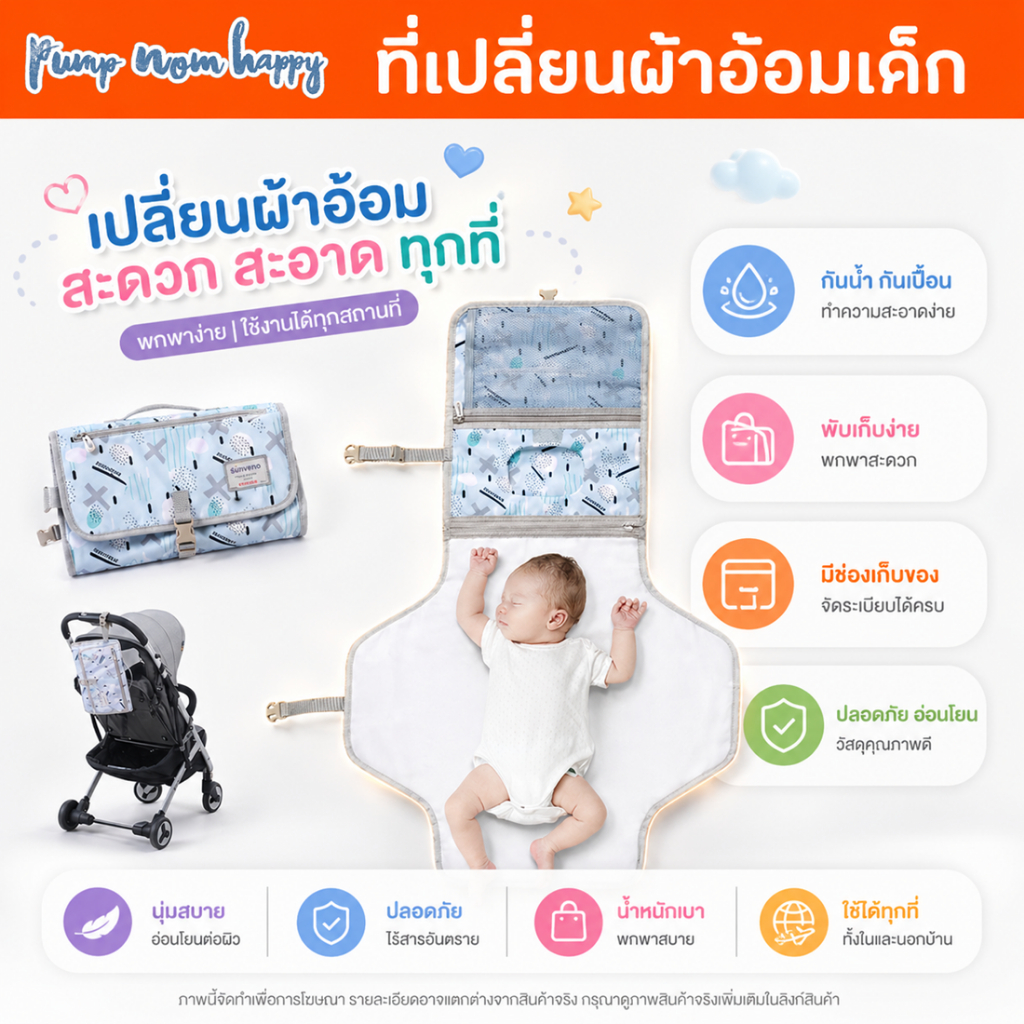 Sunveno / Fox Baby / Heluobobo กระเป๋าเปลื่ยนผ้าอ้อมเด็ก แผ่นรองเปลี่ยนผ้าอ้อมพกพา
