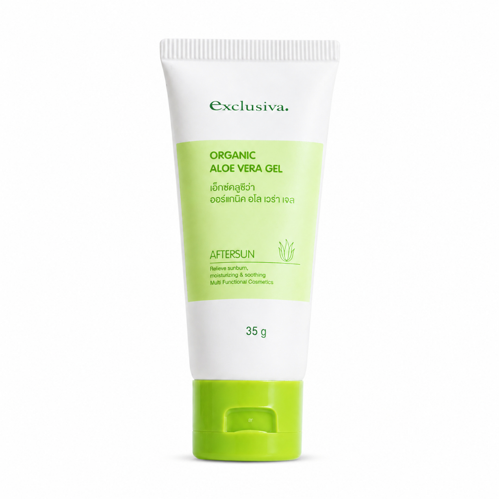 Exclusiva Organic Aloe Vera Gel 35g. เอ็กซ์คลูซีว่า เจล อโลเวร่า ออร์แกนิค ว่านหางจระเข้ คอลลาเจน ผิวแพ้ง่าย สิวผด อะโล