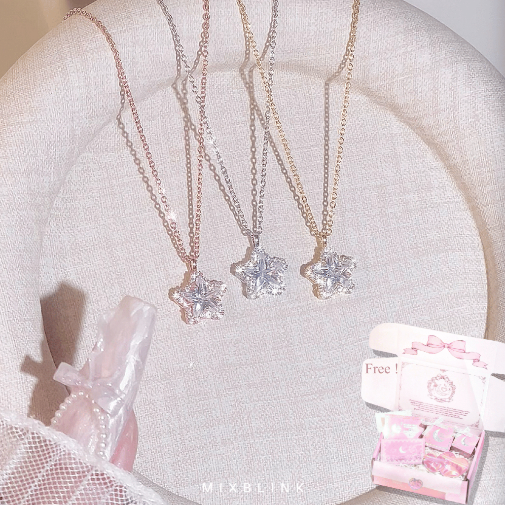 สร้อยคอ ทองเหลืองชุบหนาพิเศษ ส่งฟรี EMS ♡ รุ่น Staria ♡ - ( #N25 ) จี้ดาว เรียบหรู ประดับเพชร cz MixBlink