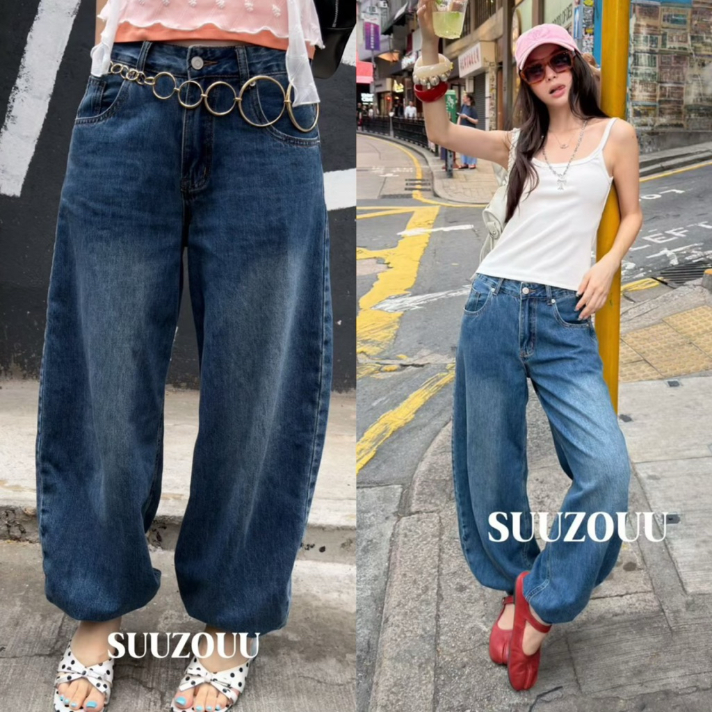 📍พร้อมส่ง S L📍#SU219 26K🇰🇷กางเกงยีนส์ขายาว ทรง Baggy เย็บขอบ ผ้ายีนส์เนื้อดีใส่สบาย ทรงเก๋มากๆ Tag MMfish🇰🇷