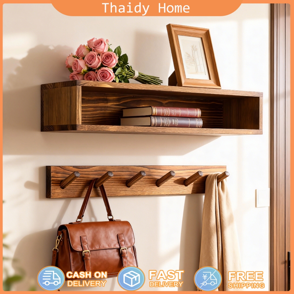 ✨ COD ที่แขวนกุญแจติดผนัง ลายย้อนยุค ไม้แขวนเสื้อ สำหรับห้องนอน ทำจากไม้ ชั้นวางของในห้องนั่งเล่น