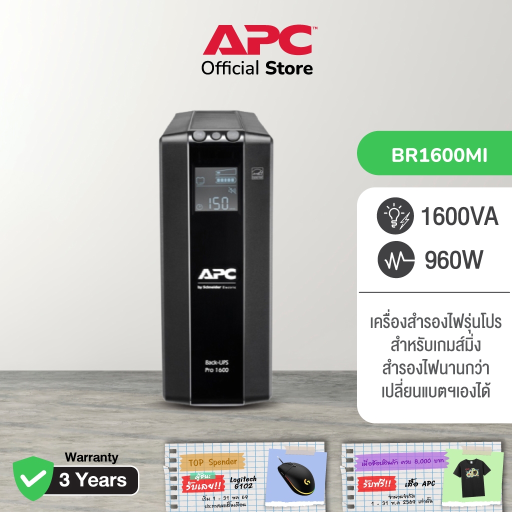 APC Back UPS Pro BR1600MI (1600VA/960WATT) มี AVR 8 IEC Outlets หน้าจอ LCD แจ้งเตือนสถานะ