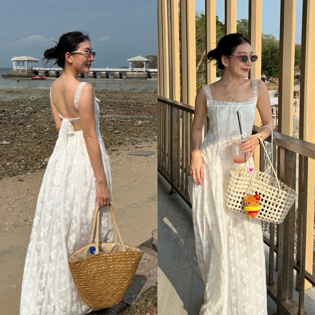 -𝐂𝐡𝐢𝐯𝐚- Maxi lace dress | เดรสยาวผ้าลูกไม้ซีทรู เปิดหลัง
