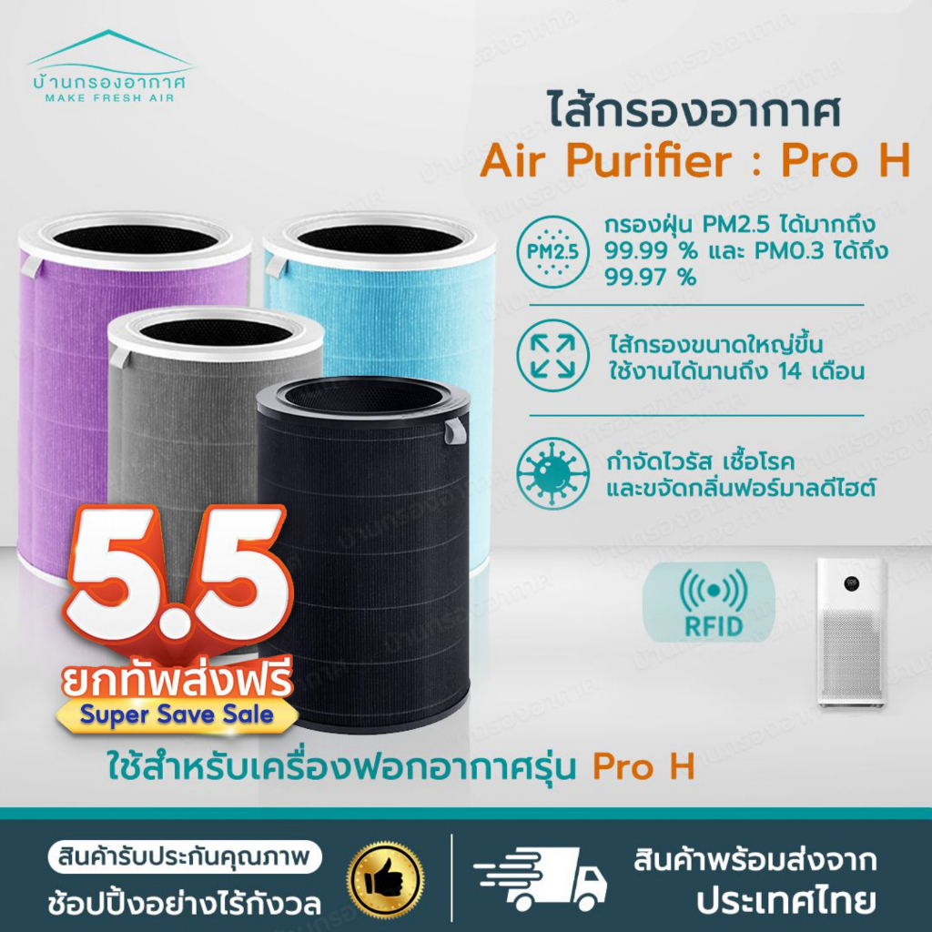 Pro H [พร้อมส่ง] RFID ไส้กรอง เครื่องฟอกอากาศ รุ่น Pro H ProH ไส้กรอง สำหรับ Xiaomi Air Purifier Pro