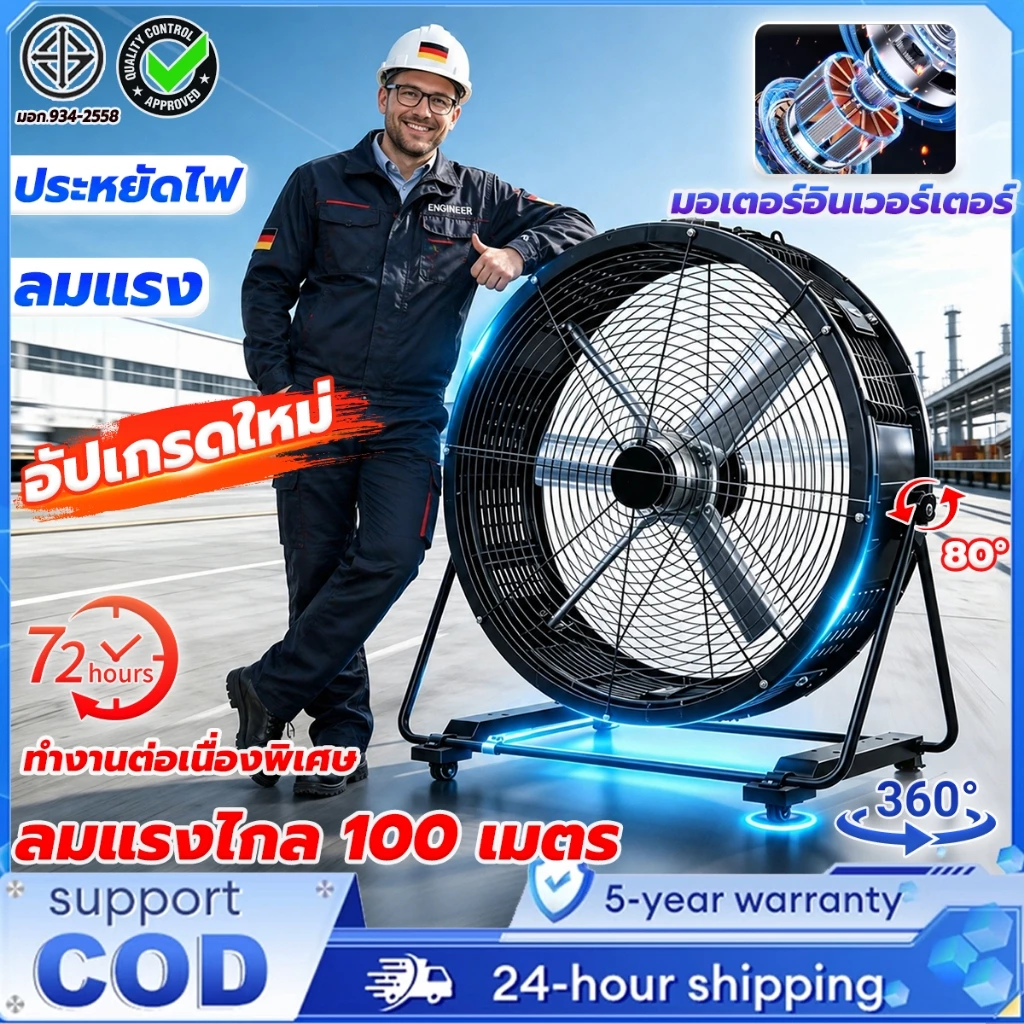 อัปเกรดครั้งใหญ่！พัดลมอุตสาหกรรมขนาดใหญ่39นิ้ว แข็งแรงทนทานปรับความเร็วลมได้ ลมแรง ปริมาณลมมาก พัดลมโรงงาน พัดลมตั้งพื้น