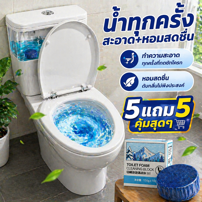 🍃ประสิทธิภาพยาวนาน🚽ก้อนฟ้า ก้อนฟ้าใส่ชักโครก ซื้อ 5 แถม 5  ก้อนดับกลิ่นชักโครก ก้อนใส่ห้องน้ำ ฆ่าเชื้อ ขจัดคราบ หอมนาน