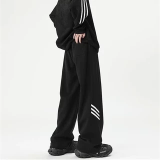 Baggy S-5XL กางเกงลำลองผู้ชาย สไตล์เกาหลี ทรงขาตรงหลวมๆ ขอบเอวยางยืด