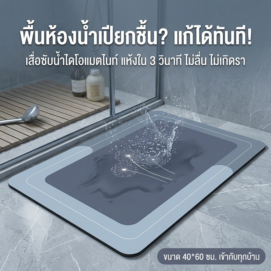 DS พรมห้องน้ํา 40*60CM พรมเช็ดเท้ากันลื่น ดูดซับน้ำได้ดี ลายน่ารัก วงรี/สี่เหลี่ยม ทำความสะอาดง่าย