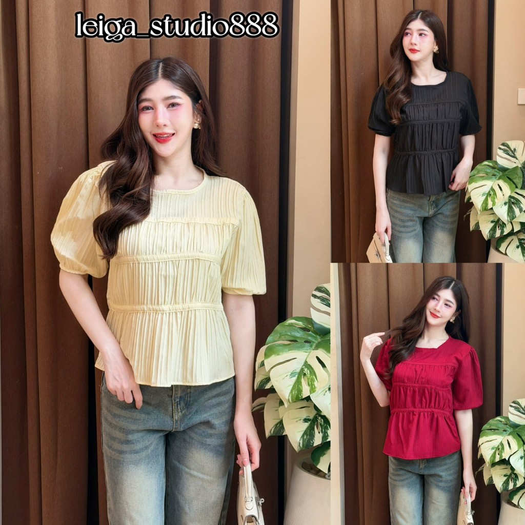 เสื้อแฟชั่น ผ้าด๊อบบี้  คอกลมติดกระดุม ดีเทลแต่งแถบหน้า ผ้าใส่สบาย ใส่แมท ใส่ทำงาน LG224
