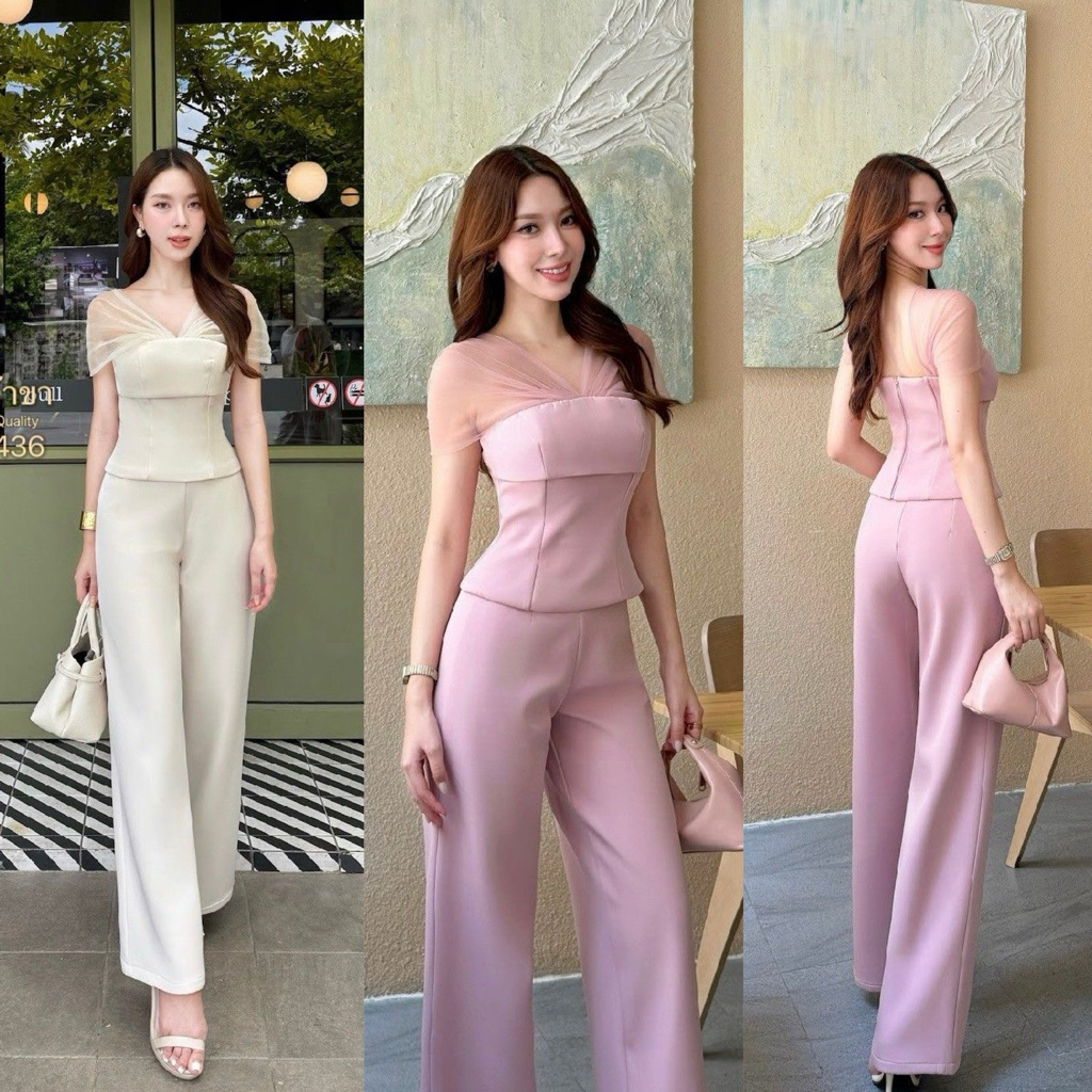 436 ชุดเรียบสวย ชุดใส่งานบุญสีครีม จันทร์เจ้าขา – โปรปัง