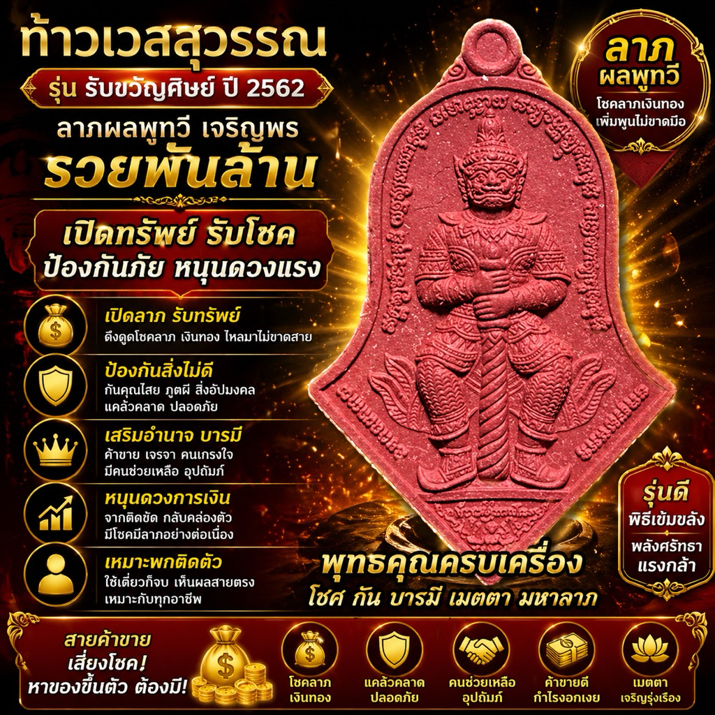 ท้าวเวสสุวรรณ วัดจุฬามณี รุ่นรับขวัญศิษย์ เนื้อผงจูซาแดง ของแท้💯