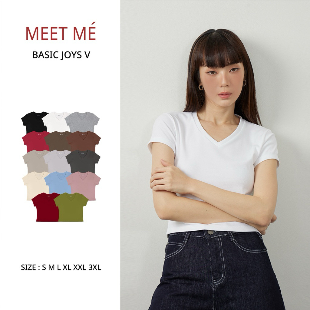 MEET ME - Top 0004 I BASIC JOYS V เสื้อครอปเก็บหุ่นเป๊ะ (คอวี)