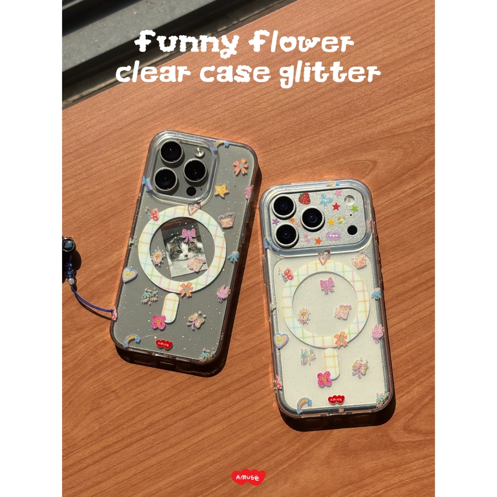amuse.stuff-New case iPhone – Funny flower clear case glitter ✨
