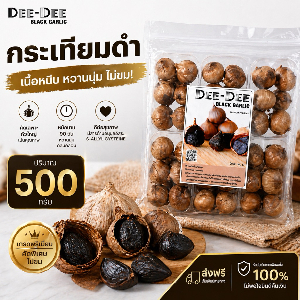 กระเทียมดำ 500g บำรุงร่างกาย ทานง่าย ไม่เหม็น Black Garlic เพื่อสุขภาพ