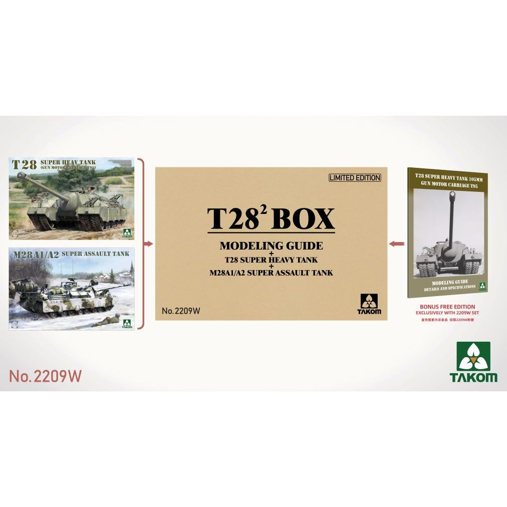 พลาสติก โมเดล ประกอบ TAKOM สเกล 1/35 T28² BOX MODELING GUIDE + T28 SUPER HEAVY TANK + M28A1/A2 SUPER