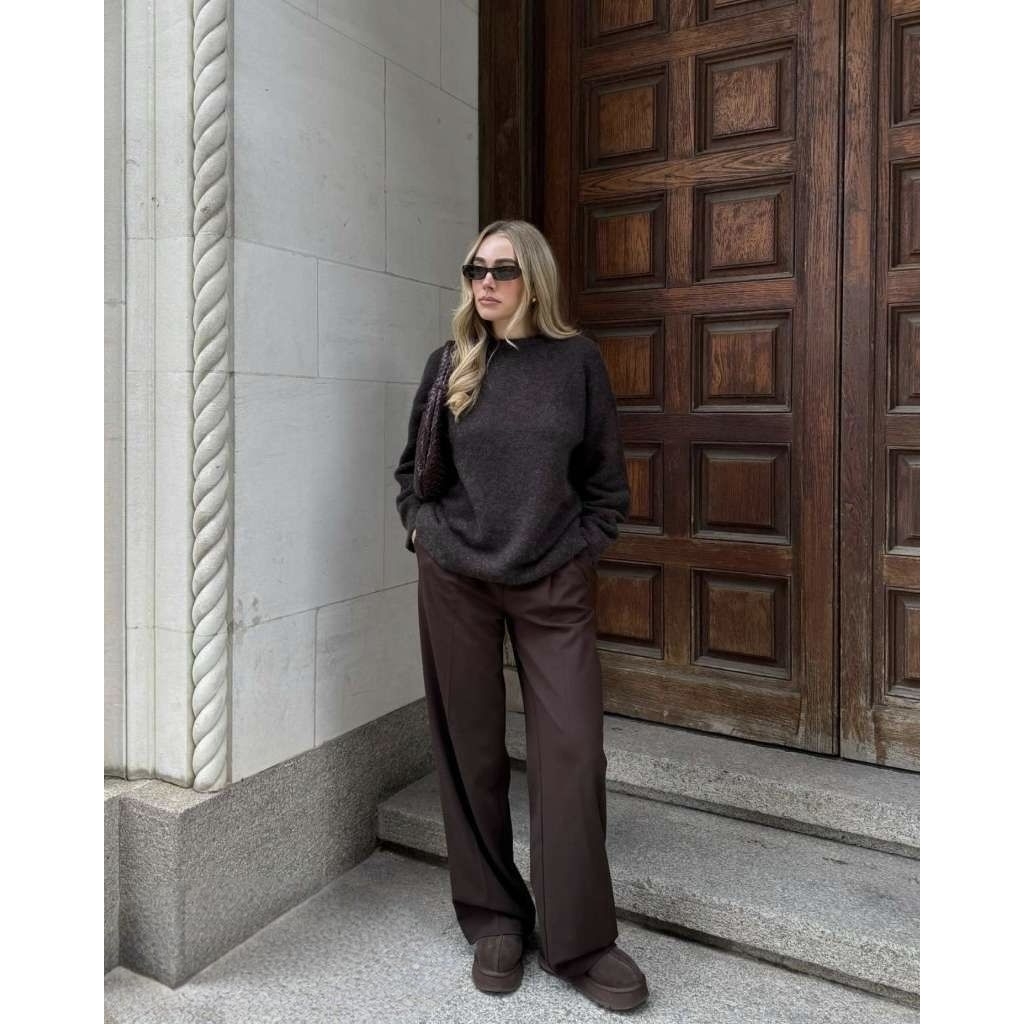 George Brown Twill Wide leg Trouser กางเกงขายาวทรงขากว้าง เอวสูง ซิปหน้า ผ้าlyocellผสม เนื้อนุ่ม ทิ้งตัว ไม่ยืด สีน้ำตาล ราคา ถูกที่สุด ดีลบีเคเค แกลเลอรีภาพที่ 3