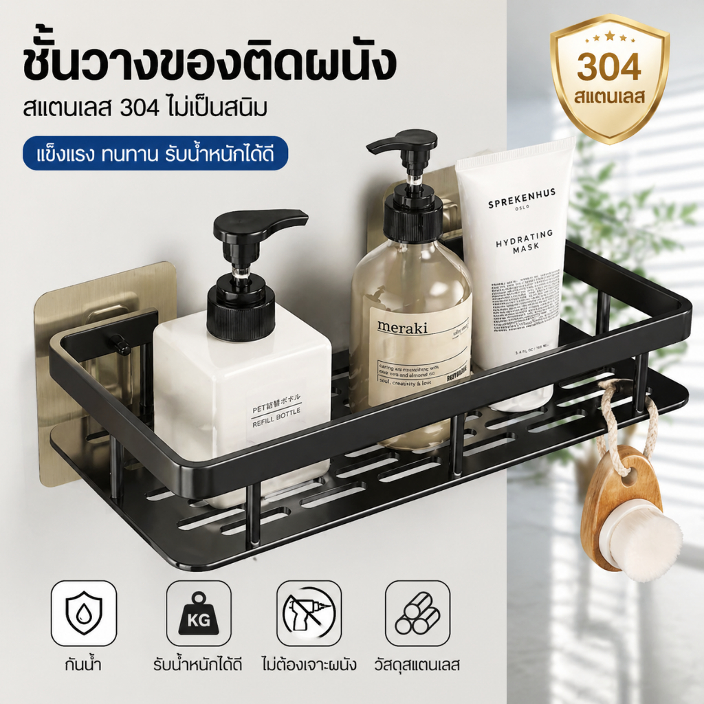ชั้นวางของในห้องน้ำ ชั้นวางเครื่องสําอาง อลูมิเนียม แบบหนา ไม่ต้องเจาะ สําหรับห้องน้ํา
