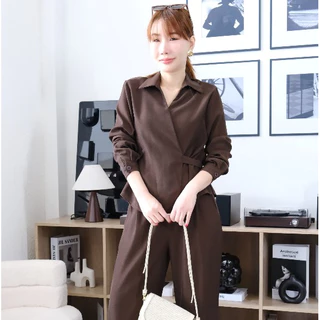 Lawyer Store | [5521629] [5521629-1] (ขายแยกชิ้น) ชุดเซ็ท เสื้อคอปกอกไขว้ ผูกเอว แขนยาว กางเกงเอวสม็อค ขายาว ผ้าใส่สบาย