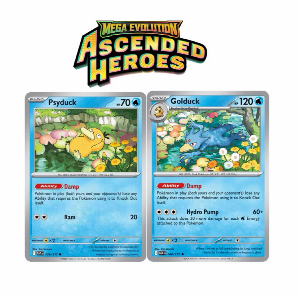 Psyduck + Golduck (Normal card) ENG Ver. Pokemon Ascended Heores การ์ดโปเกมอน ภาษาอังกฤษ Psyduck Car