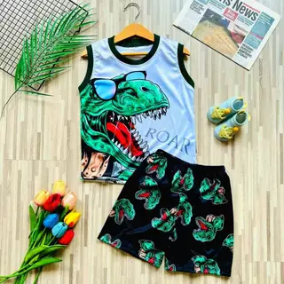 เสื้อผ้าเด็ก ชุดเซต เสื้อผ้าเด็กชาย หญิง แขนกุด (กล้าม) ผ้าลื่นไมโคร