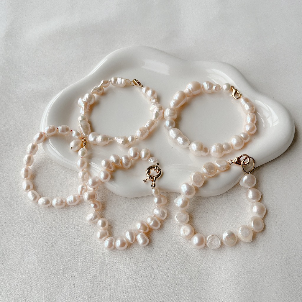 Baroque Pearl สร้อยข้อมือไข่มุกแท้ ทรงธรรมชาติ เม็ดใหญ่ | Natural Shape มุกแท้ 100% Bun Tinypearlxoxo N1168