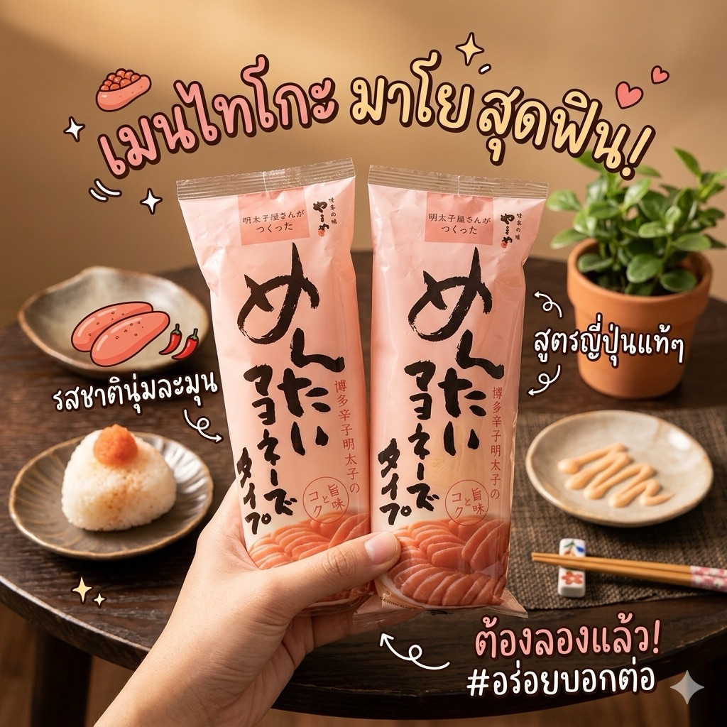 ‼️ของแท้จากญี่ปุ่น‼️มายองเนสรสเมนไตโกะ รสชาติแบบว่ามีความเปรี้ยวหวานเค็มพอดี กำลังลงตัว