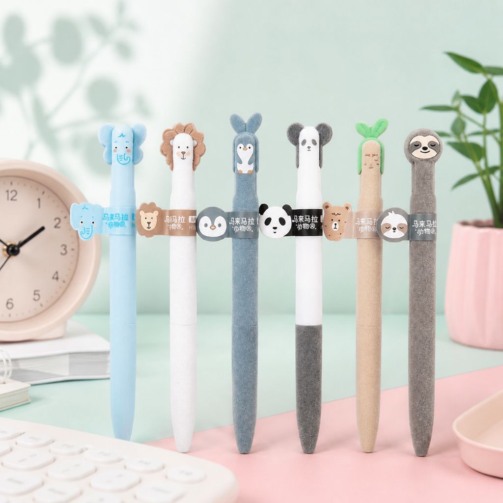 ปากกาเจลลายสัตว์ ขนกำมะหยี่ 0.5 mm หมึกสีน้ำเงิน มีให้เลือก 6 ลาย