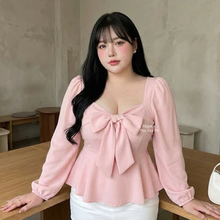 C21 [S - XXXXXL] เสื้อเจ้าหญิงแต่งโบว์ยักษ์ แขนยาวตุ๊กตา เอวระบายทรง Peplum น่ารักสไตล์เกาหลี รุ่นขายดี รอบอกใหญ่ 32-62"