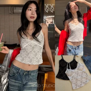SPND【พร้อมส่ง】Angel Lace TOP เสื้อสายเดี่ยวลูกไม้ซีทรูทรงเข้ารูป ดีไซน์หรู ใส่แล้วดูแพง มี4สี(A131)