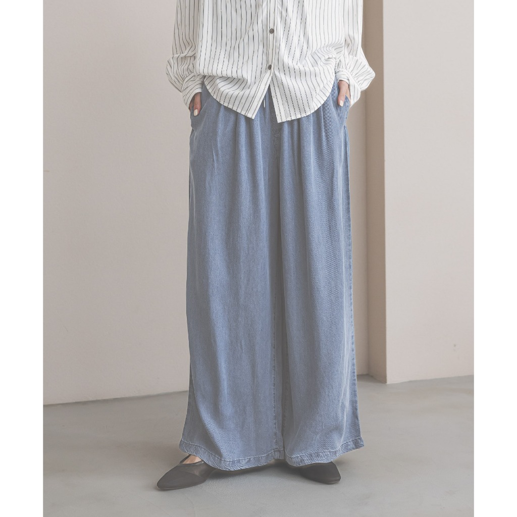 GLOBAL WORK กางเกงขากว้าง พรางรูปร่าง สัมผัสเรียบลื่น Airy Relax Denim Easy Pants