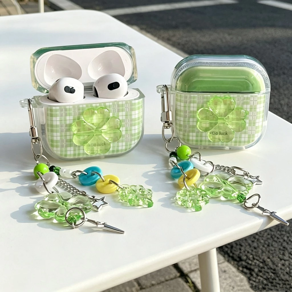 พร้อมส่ง ดอกไม้เขียวใหม่ เคสหูฟังAirpods4 เคสใสการ์ตูนนูน Airpods3 เคสหูฟังบลูทูธ gen3 gen2 เคสหูฟังไร้สาย Pro3 Airpods
