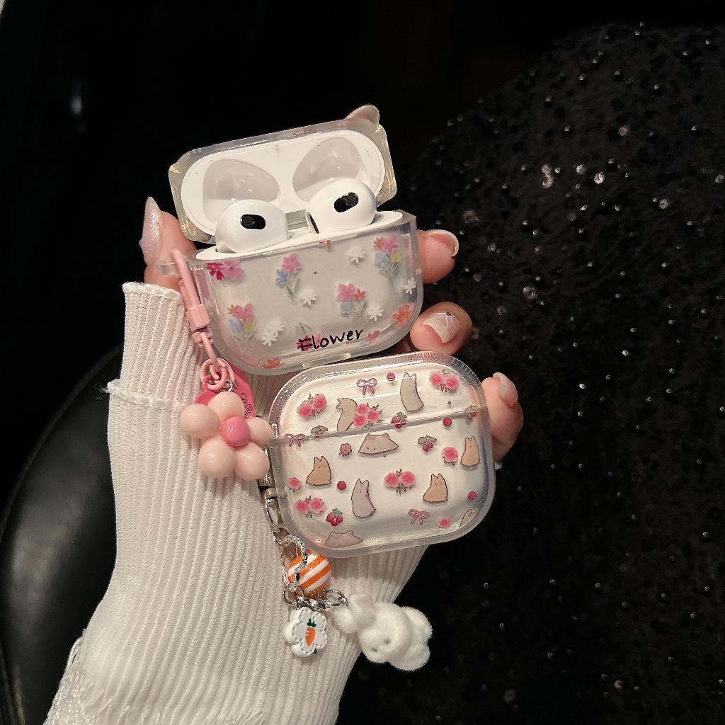 กระต่ายขาว เคสหูฟัง Airpods4 เคสใสการ์ตูนนูน Airpods เคสหูฟังบลูทูธ เคสหูฟังไร้สาย 1 2 pro2 pro3 gen2 gen3 Airpods3 PRO