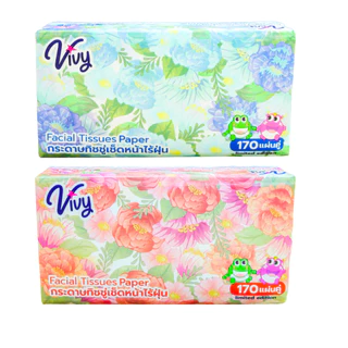 ยกลัง 10 หิ้ว 50 ห่อ กระดาษทิชชู่เช็ดหน้า VIVY วีวี 170 แผ่น ดอกไม้ หนา 2 ชั้น แถมฟรีทิชชูแขวน 800 แผ่น 2 แพ็ค