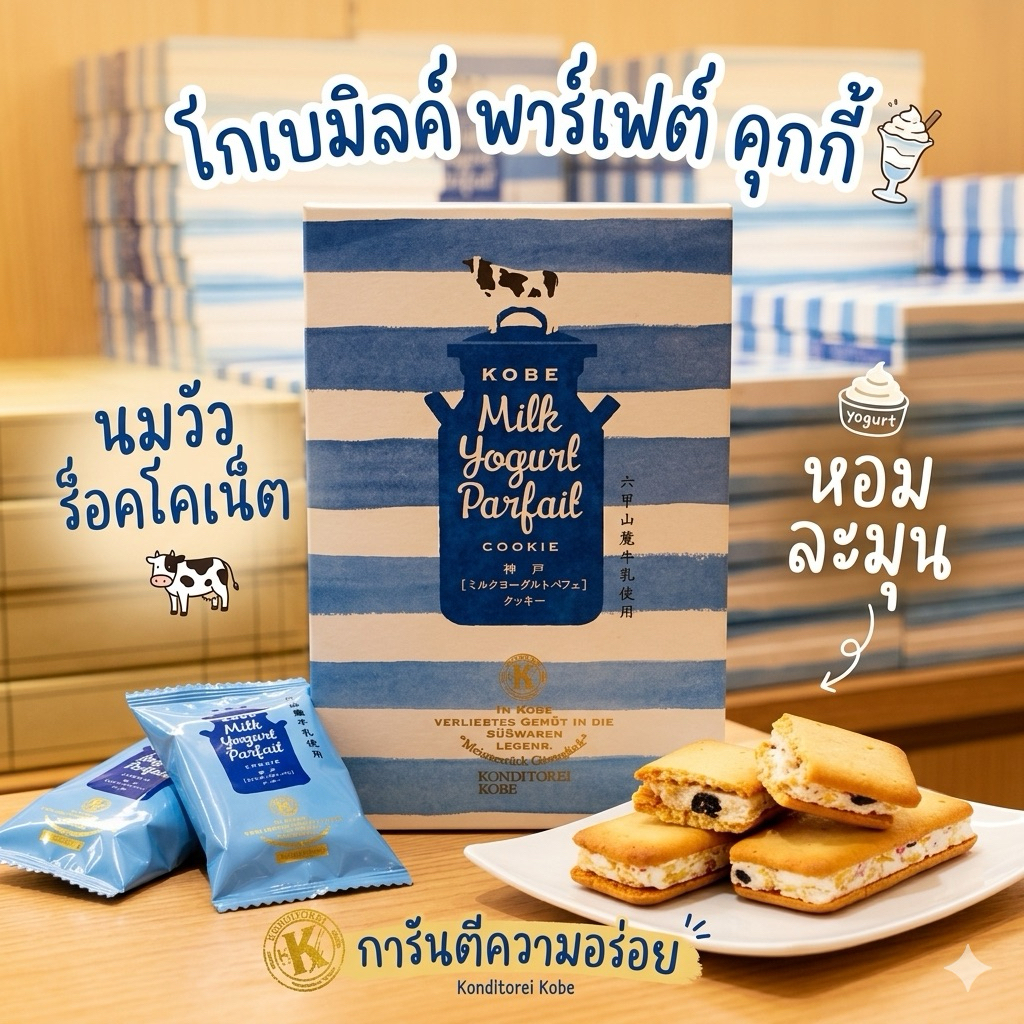 ‼️ของใหม่จากญี่ปุ่น‼️Kobe milk yogurt parfait cookie คุ๊กกี้ขึ้นชื่อของโกเบ เข้มข้นไปด้วยนม เนย ความอร่อยยังไม่สิ้นสุด