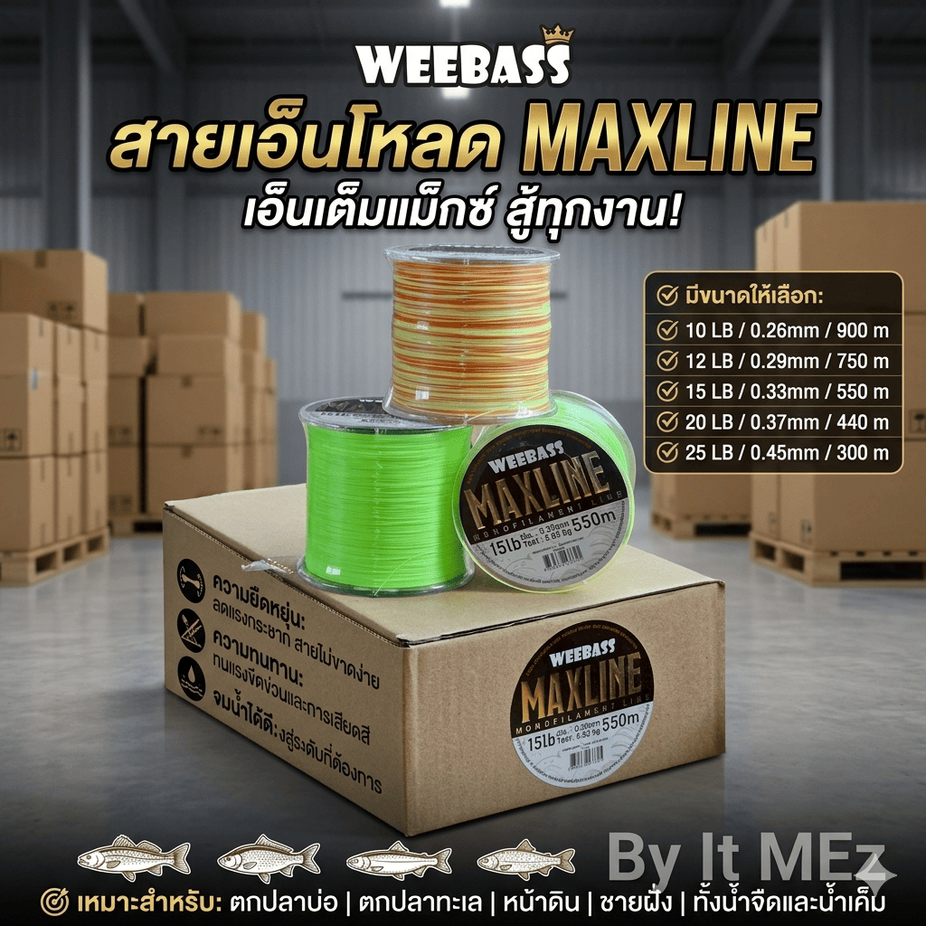 [ รับตรงจากบริษัท ] เอ็นตกปลา สายเอ็นโหลด Weebass MAXLINE เหมาะสำหรับงานตกปลาทั้งน้ำจืดและน้ำเค็ม Fishing Line