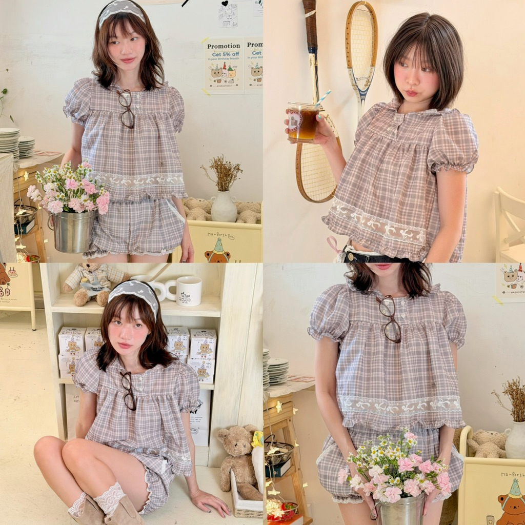 RIKA น้องgummy เสื้อคอบัวสก็อต และ กางเกงฟักทองสก็อต(จำหน่ายแยกชิ้น)