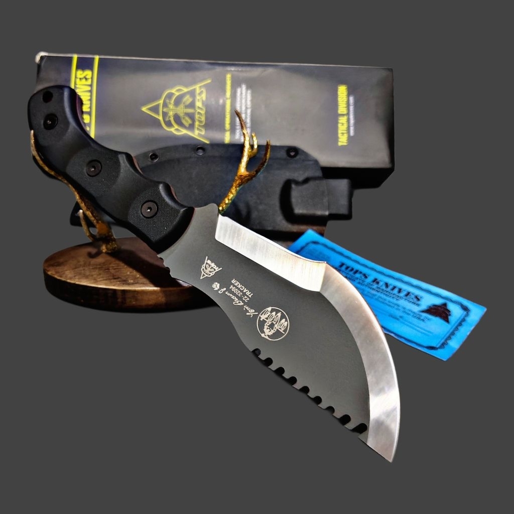 มีดพกเดินป่า  TOPS วัสดุ D2 Tracker Knife Outdoor Survival พร้อมซอง