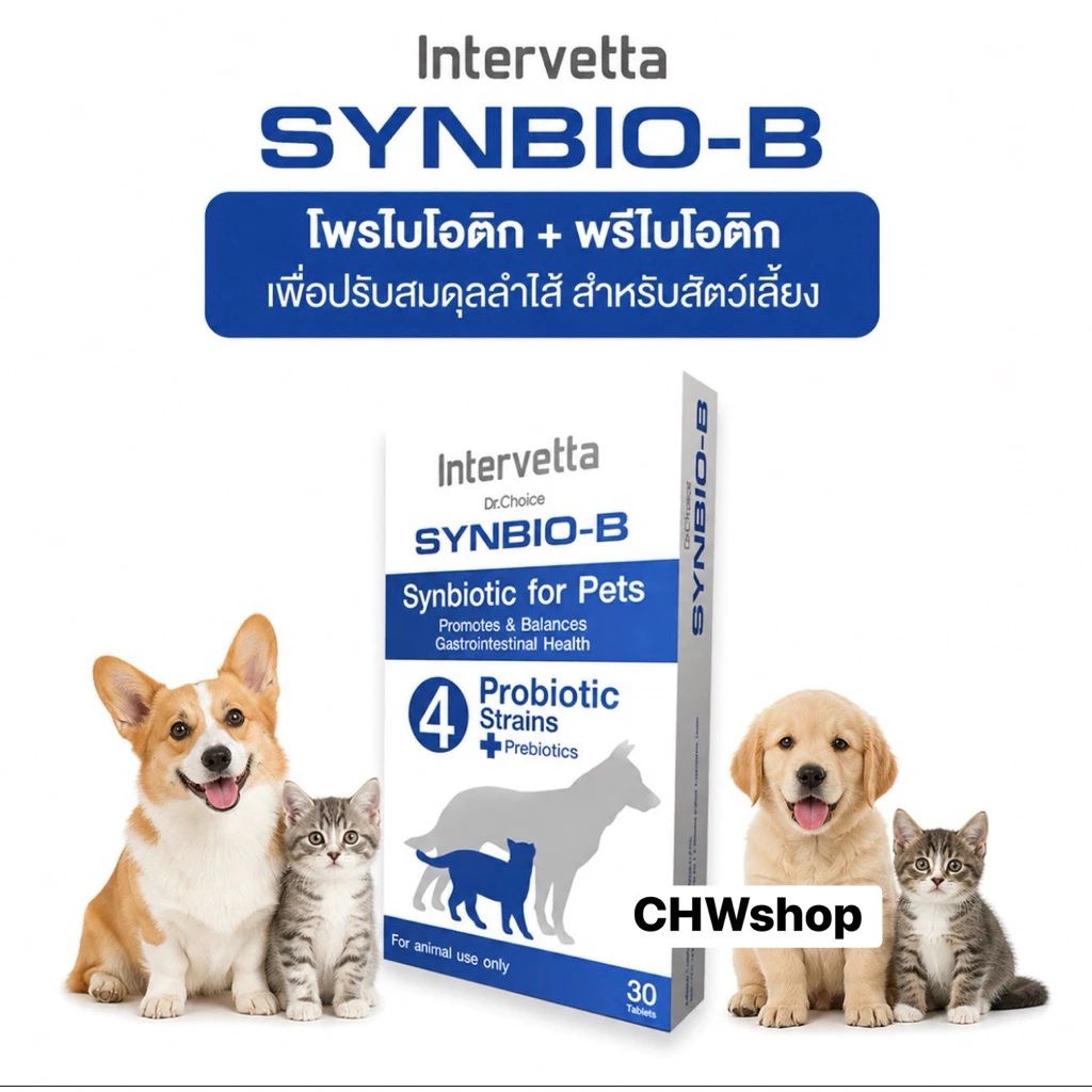 Synbio B โพรไบโอติก+พรีไบโอติก สุนัข-แมว ปรับสมดุลลำไส้ ขับถ่ายเป็นปกติ (ซินไบโอ บี)