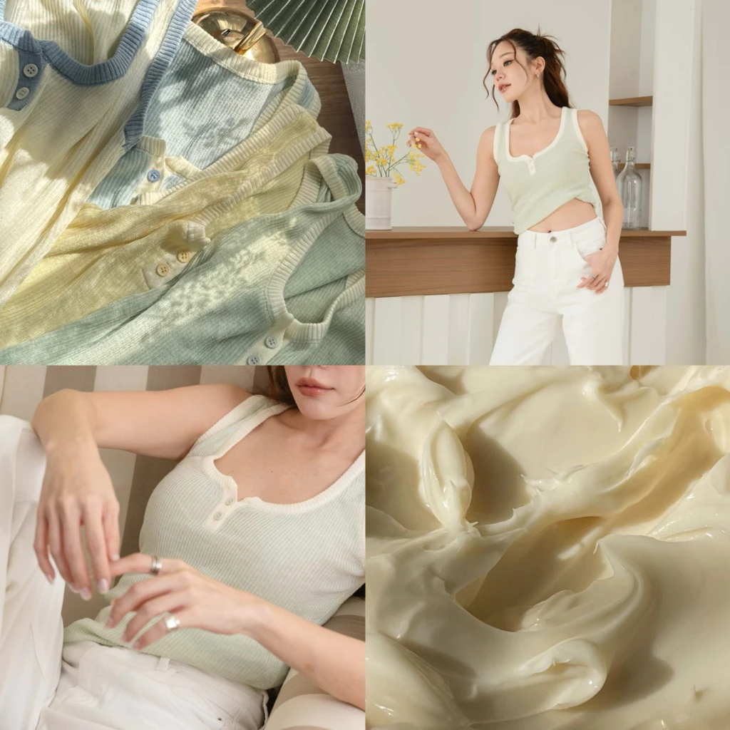FLASHMARBLE - PEONY TANK TOP เสื้อกล้าม แต่งผ้าทูโทน สีพาสเทล