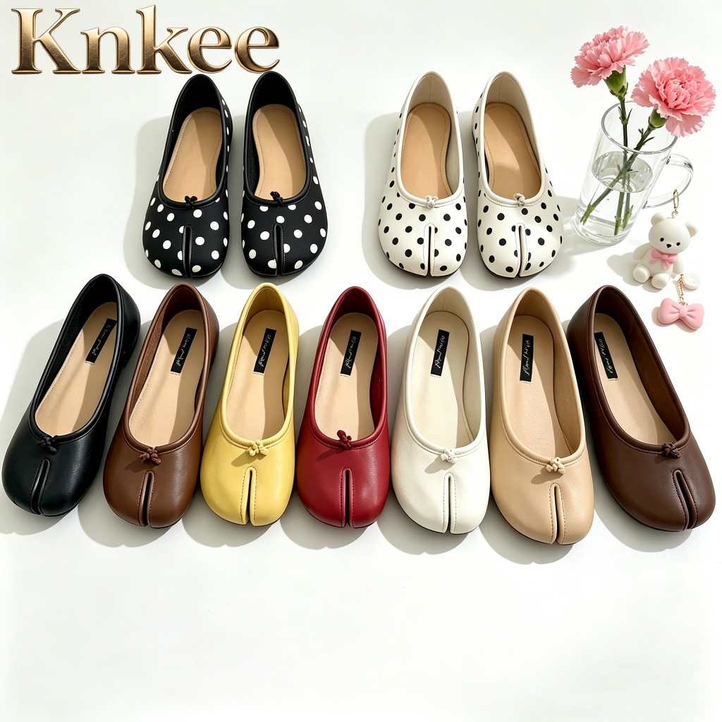 Knkee รองเท้าแยกนิ้วส้นแบนผู้หญิง สไตล์เกาหลี หนังนุ่ม สวมใส่สบาย ไม่กัดเท้า ขนาด 35-42