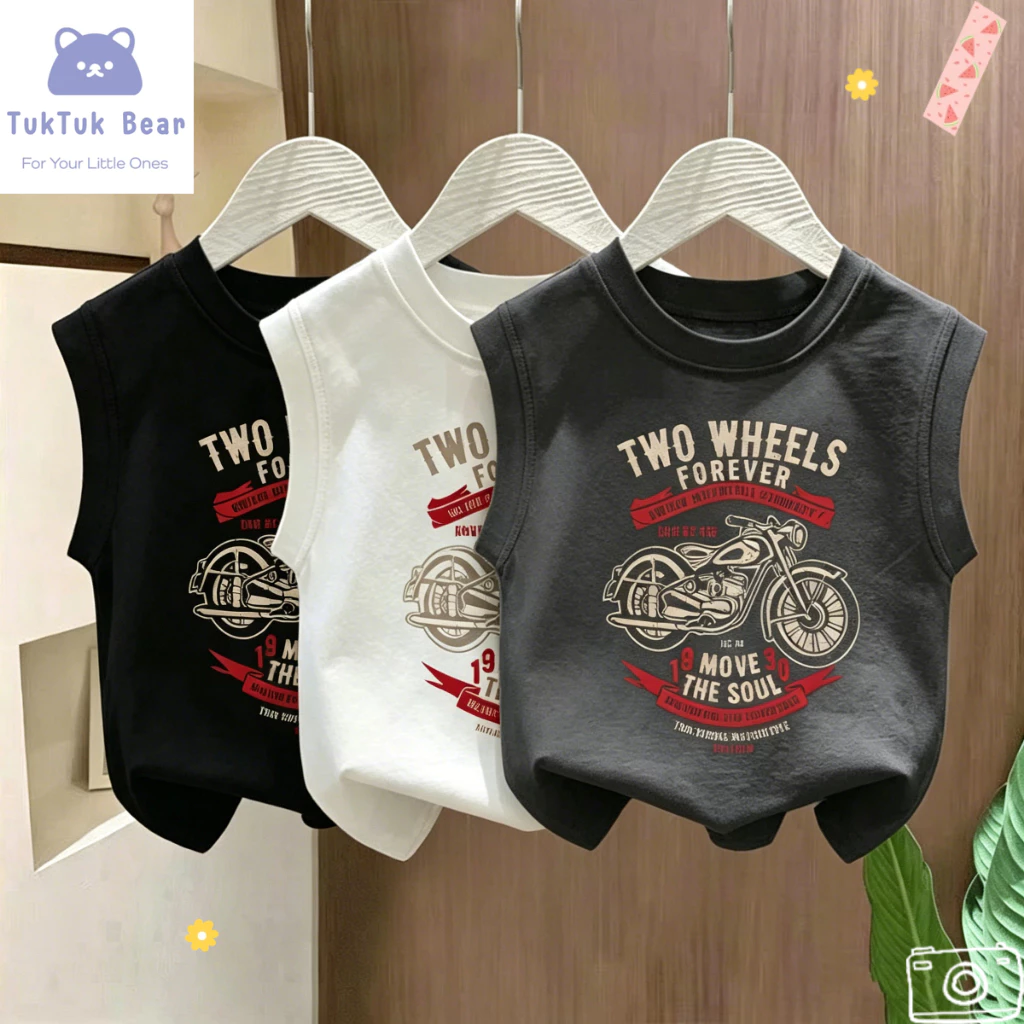 เสื้อกล้ามเด็ก เสื้อพิมพ์ลายเด็ก ลายมอเตอร์ไซค์ แมทช์ง่าย ระบายอากาศ สำหรับเด็ก1-14ปี