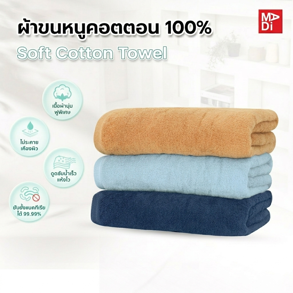 AROKAYA Super Soft Cotton Towel ผ้าขนหนูคอตตอน 100% นุ่มฟู ซับน้ำดี แห้งไว ไร้กลิ่นอับ ขนาด (S) (L)