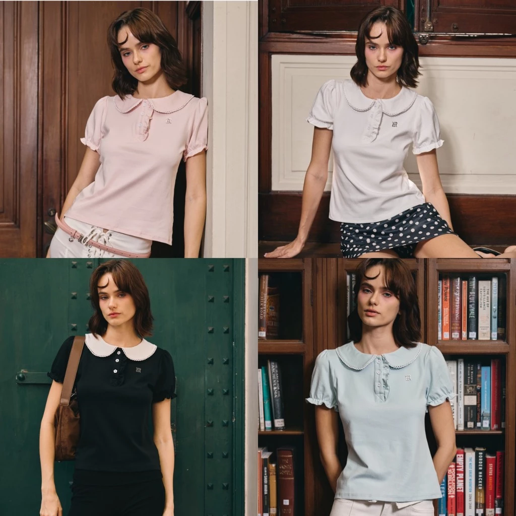 CHUUCHOP (XS-4XL) Rita Top เสื้อเชิ้ตคอบัว แต่งจีบปลายแขน ผ้านุ่ม ยืดหยุ่นดี แมทช์ง่าย (C8579)