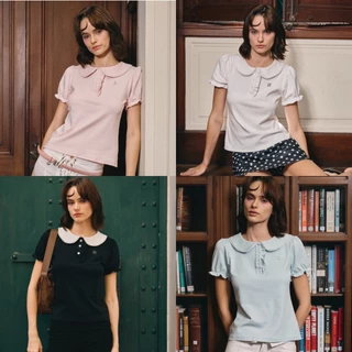 CHUUCHOP (XS-4XL) Rita Top เสื้อเชิ้ตคอบัว แต่งจีบปลายแขน ผ้านุ่ม ยืดหยุ่นดี แมทช์ง่าย (C8579)